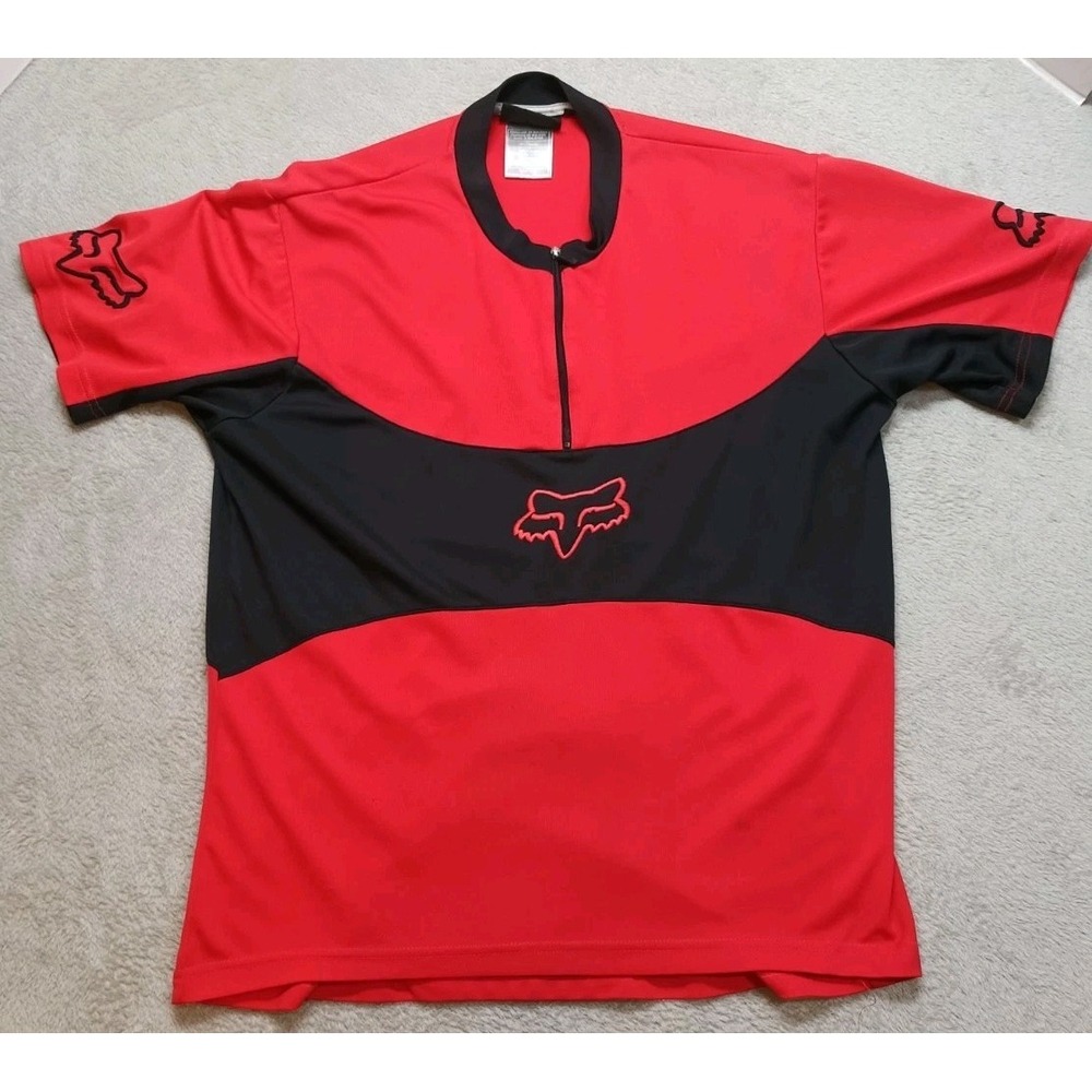 Fox Racing Quarter Zip Fleece Cycling Jersey Men's Medium Red Black Flaws